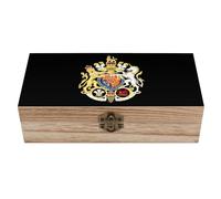 Coat Arms of The Princes of Wales Wooden Decorative Boxes with Hinged Lid Small Storage Treasure Box for Keepsake Jewelry