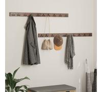 Coat Hanger Brown Reclaimed Wood 60cm Rustic Wall Mount with Black Iron Hooks UK