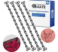 Coat hanger loop set, 4 pieces, in black, made of metal, for sewing on, sturdy metal chain with eyelets, repair pullover clip, jacket chains, replacement clothing fastener, anorak hook loop