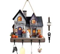 Coat Hooks - Holiday Wall Sign, Key Hanger Rack | Practical Storage Festive Decorative Hanging Organizer Board, 2D House Shaped Hook Panel with Hats Bags Scarves Entrance Bedroom Cafe Home Use