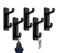 Coat Hooks Self Adhesive, 5 Pcs Black Door Hooks Sticky Hooks Extra Sturdy Wall Mounted Coat Hooks Hanging up to 6 kg Stainless Heavy Duty Hook for Towel Coat Hat Purse in Bathroom Shower Kitchen