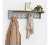 VonHaus Coat Hooks Wall Mounted - Grey Coat Rack with Shelf & 7 Strong Double Hooks - Wall Mounted Jacket Hanger Hallway Organiser with Melamine Wood Effect for Hall & Entryway - Ash Hall