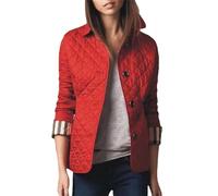 Coat Jacket Top Women's Lapel Autumn And Winter Classic Plaid Coat Single Breasted Clothing Cotton Full Sleeves, Red, M