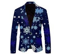 Coat Men Jacket Men Christmas Snowflake Santa Printed Pocket Lapel Button Suit Suit (Blue, XXXL)