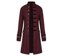 Coat Men's Steampunk Gothic Jacket Vintage Medieval Victorian Frock Coat Halloween Party Jacket Uniform Vampire Pirate Costume Single Breasted Trench Coat Winter Overcoat UK Size