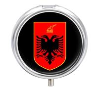 Coat of Arms of Albania Pill Box Round Pill Organizer Pill Case | Pill Holder,3 Compartment,Medicine Organizer,Portable,Pill Container,for Travel Pocket Purse