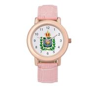 Coat of Arms of Brazil Women's Wrist Watch Easy Reader with Leather Strap Analog Display Wonderful Ladies Gifts
