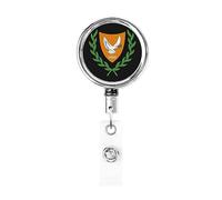 Coat of Arms of Cyprus Heavy Duty Metal Badge Holder Reel, Retractable Badge Holder with Belt Clip for Key Name Card Holder Employee Teacher