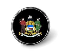 Coat of Arms of Delaware Round Brooch Pin Lapel Pins Tie Suit Dress Accessories for Men Women Wedding Birthday