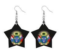 Coat of Arms of France Round Wooden Earrings Boho Drop Pendant Fashion Gifts for Women