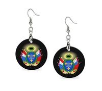 Coat of Arms of France Round Wooden Earrings Boho Drop Pendant Fashion Gifts for Women