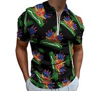 Coat Of Arms Of Haiti Men's Polo Shirt Golf Zippered T-Shirt Short Sleeve Casual Tee Muscle Tops M