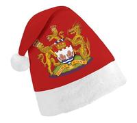 Coat of Arms of HongKong Funny Santa Hat for Women Men Red Christmas Hats Classic Party Headwear