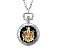 Coat of Arms of Kingdom of Italy Men's Pocket & Fob Watches Analogue Display Quartz Watch with Chain for Birthday Christmas Father's Day Silver-Style