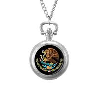 Coat of Arms of Mexico Men's Pocket & Fob Watches Analogue Display Quartz Watch with Chain for Birthday Christmas Father's Day Silver-Style