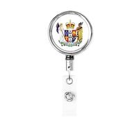 Coat of Arms of New Zealand Heavy Duty Metal Badge Holder Reel, Retractable Badge Holder with Belt Clip for Key Name Card Holder Employee Teacher