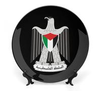Coat of Arms of Palestinian Decorative Plate with Display Stand Ceramic Art Crafts Ornaments for Home Office Wall Decor 7inch
