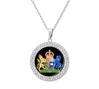 Coat of Arms of Queen Camilla Round Pendant Necklaces for Women Alloy Rhinestone Jewelry Custom Picture Necklace