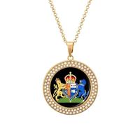 Coat of Arms of Queen Camilla Round Pendant Necklaces for Women Alloy Rhinestone Jewelry Custom Picture Necklace