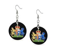 Coat of Arms of Queen Camilla Women's Drop Earrings Wooden Dangle Pendant with Stud Hoop Jewellery Gifts