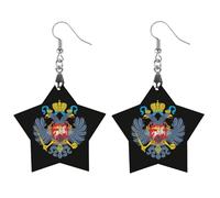 Coat of Arms of Russia Women Dangle Earrings Elegant Wooden Pendant Earring for Daily Wear Star