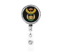 Coat of Arms of South Africa Heavy Duty Metal Badge Holder Reel, Retractable Badge Holder with Belt Clip for Key Name Card Holder Employee Teacher