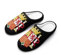Coat of Arms of Spain Cotton Slippers for Men Non-Slip Breathable Winter House Slippers Indoor Outdoor 13-14（46-47）