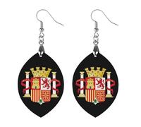 Coat of Arms of Spain Trendy Wooden Earrings for Women Boho Charms Studs Lightweight Dangle Drop Pendant Circular