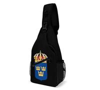 Coat of Arms of Sweden Men's Print Crossbody Large Sling Backpack Casual Chest Bag Gift for Traveling Hiking Workout