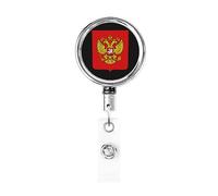 Coat of Arms of The Russian Federation Heavy Duty Metal Badge Holder Reel, Retractable Badge Holder with Belt Clip for Key Name Card Holder Employee Teacher
