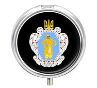 Coat of Arms of The Ukrainian State Small Pill Organizer for Travel Portable Mini Pills Box with 3 Compartments Round Medicine Case Container