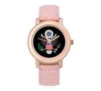 Coat of Arms of The United States of America Women's Wrist Watch Fashion Wristwatches with Pink Strap Gifts for Women Mother Wife Birthday
