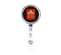 Coat of Arms of The Vatican City Heavy Duty Metal Badge Holder Reel, Retractable Badge Holder with Belt Clip for Key Name Card Holder Employee Teacher