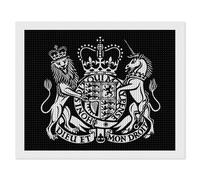 Coat of Arms of United Kingdom Diamond DIY Painting Kits Horizontal Round Full Drill Digital Art Craft for Home Office Wall Decor 16"x20"