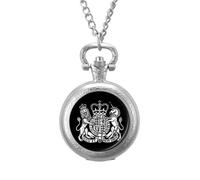 Coat of Arms of United Kingdom Men's Pocket & Fob Watches Analogue Display Quartz Watch with Chain for Birthday Christmas Father's Day Silver-Style