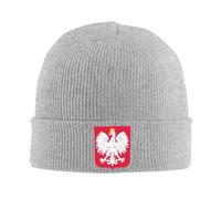 Coat of Arms Poland National Emblem Knitted Hat Polish Beanie Warm Skull Cap for Winter Men Women, Gray, One size