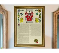 Coat of Arms & Surname History - Hand Finished - A3 with beautiful frame choice (Gold)