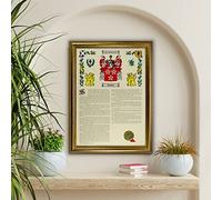 Coat of Arms & Surname History - Hand Finished - A3 with beautiful frame choice (Gold)