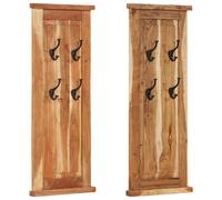 Coat Rack 2pc Solid Acacia Wood 38x100cm Natural Wall-Mounted 4 Iron Hooks Retro