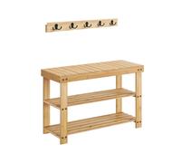 Coat Rack and 3-Tier Bamboo Shoe Bench Set, Beige