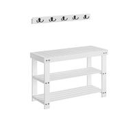 Coat Rack and 3-Tier Bamboo Shoe Bench Set, White