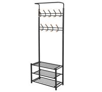 Coat rack Black 68x32x182.5cm Steel & Plastic with Shelves Hangers for Entryway