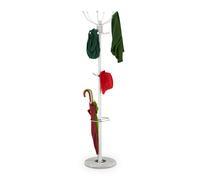Relaxdays Coat Rack, with Marble Base, 16 Hooks & Umbrella, Stable Hallway Storage, HxØ: 176.5 x 36.5 cm, White, Steel