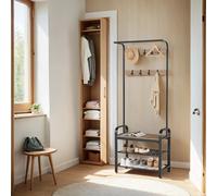 Coat Rack, Coat Stand with Shoe Storage Bench, 4-in-1 Design, Camel Brown and Ink Black / 34 x 72 x 183 cm