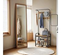 Coat Rack, Coat Stand with Shoe Storage Bench, 4-in-1 Design, Honey Brown + Black / 33.7 x 72 x 183 cm