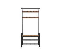 Coat Rack, Coat Stand with Shoe Storage Bench, 4-in-1 Design, Rustic Brown + Black / 33.7 x 84 x 183 cm
