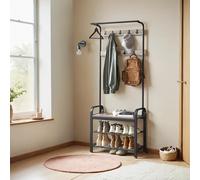 Coat Rack, Coat Stand with Shoe Storage Bench, 4-in-1 Design, with 9 Removable Hooks, a Clothes Rail,Industrial
