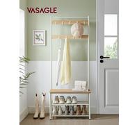 Coat Rack Coat Stand with Shoe Storage Bench Oak Colour and White HSR041W09