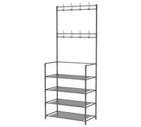Coat Rack, Coat Stand with Shoe Storage Bench, Versatile Shoe and Hat Rack Waterproof Storage Shelves with Shoe Rack, Free Standing Hall Tree for Hallway, Bedroom, Entrance(Black)