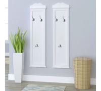 Coat Rack Elegant Baroque White MDF & Solid Fir Wood 28x3.5x109cm Wall Mount 2pc